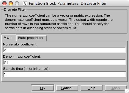 Settings for Discrete Filter Block
