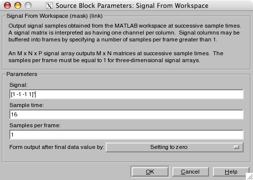 Settings for Signal From Workspace Block